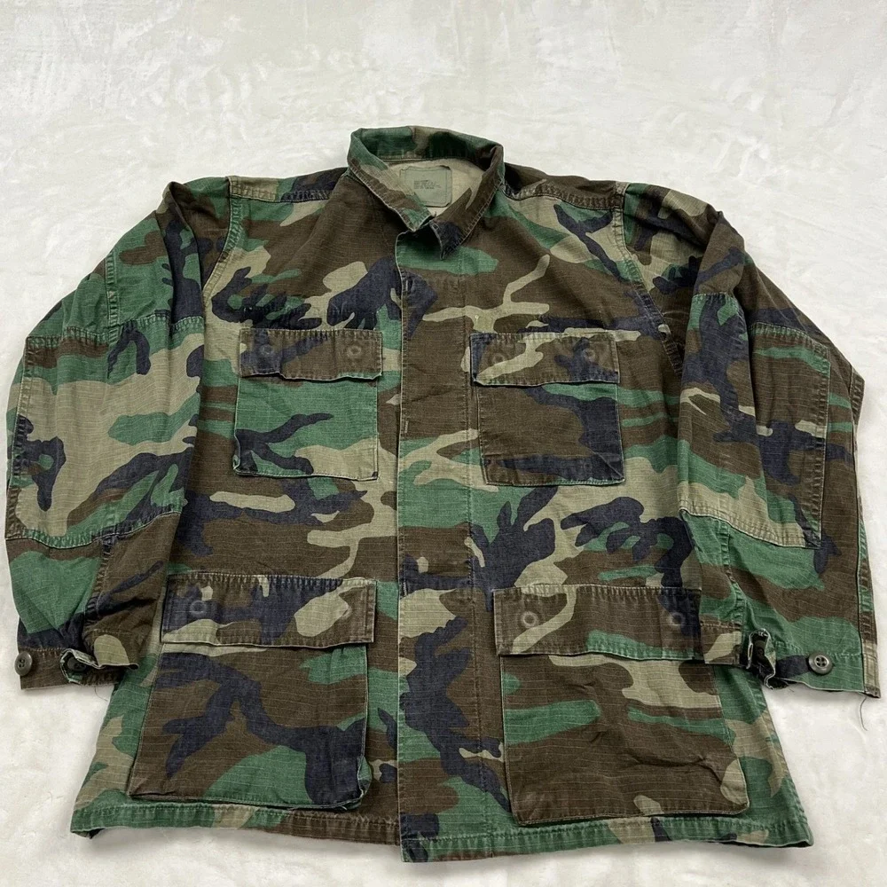 American Apparel Combat Coat Mens Small Regular Green Woodland Camo BDU Jacket